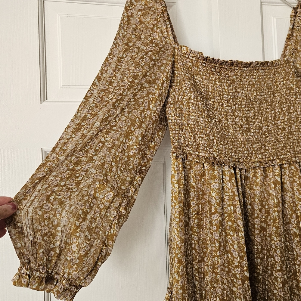 Reset By Jane Lena Babydoll Dress Gold Floral Size Large NWT - Picture 5 of 9